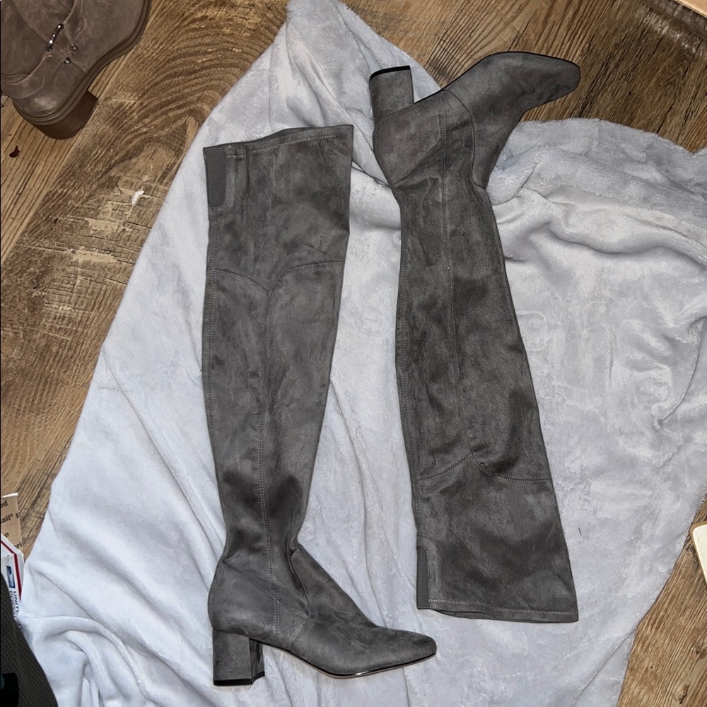 Marc Fisher Black and Gray Leather Boots new size 7 over the knee